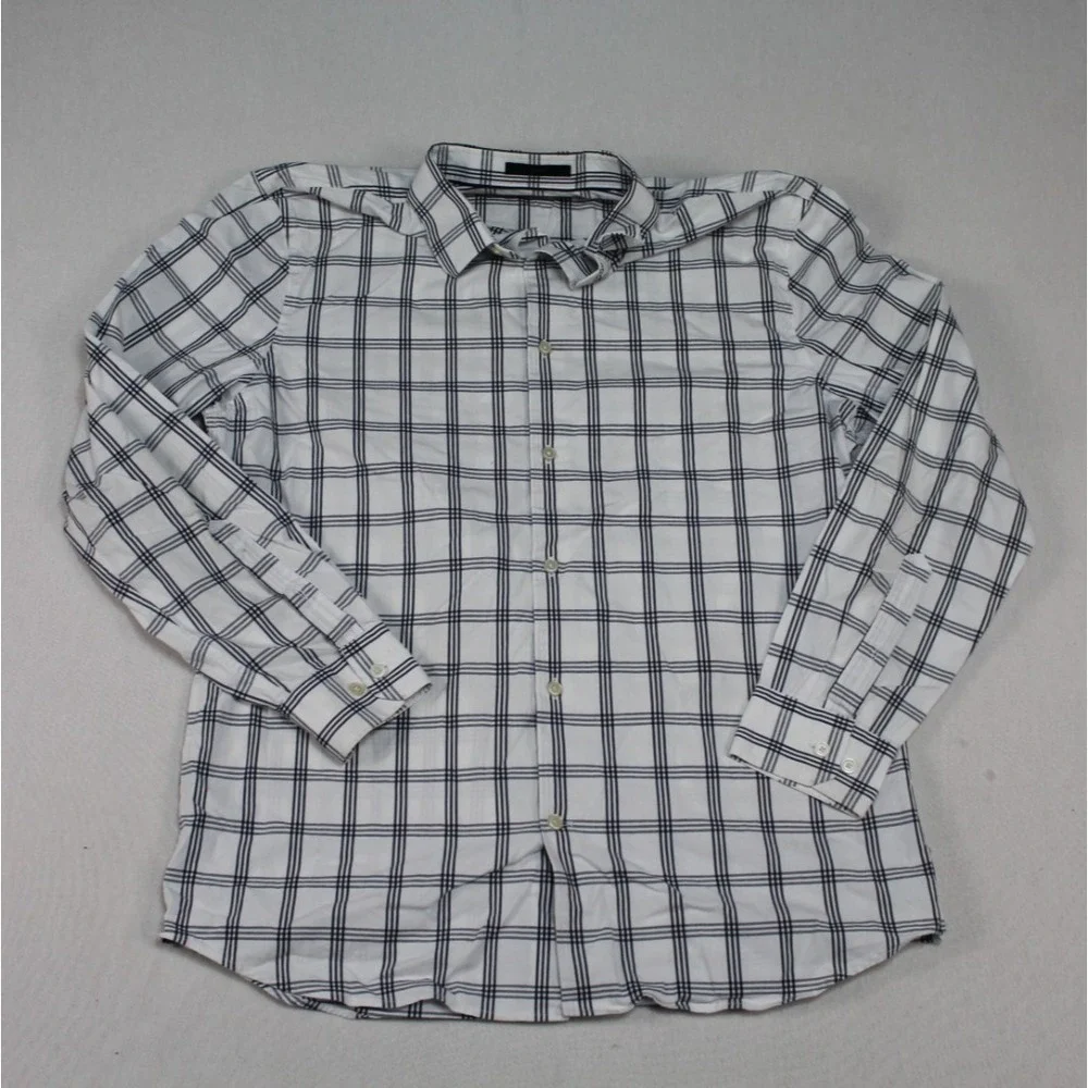 Banana Republic Button Down Mens L White Excellent Slim Fit Plaid Shirt